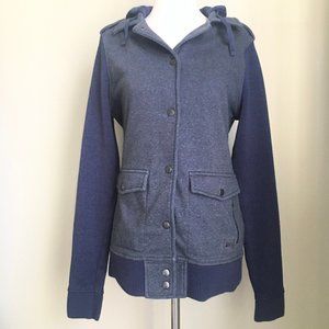 REI Women's Gray/Navy Snap Front Hooded Jacket S